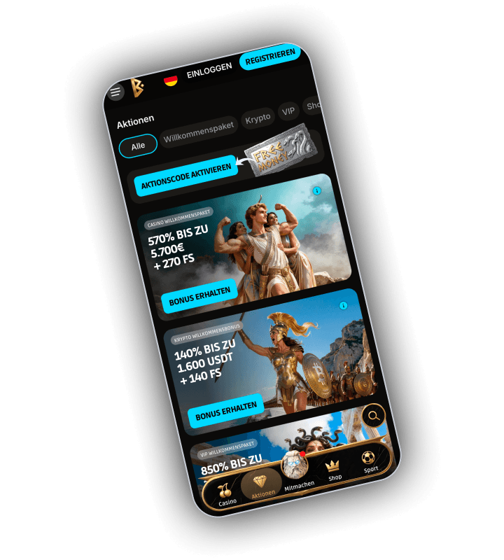 Aktionsbereich von Betmica Casino mit Willkommensangeboten, Turnieren und WinStreak