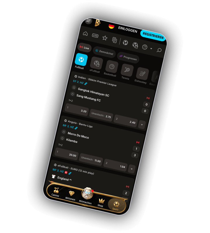 Wettbereich von Betmica Casino mit Fussballpartien und Quoten